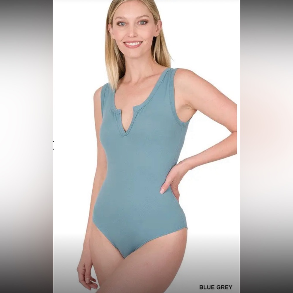 Soft notch neck stretch bodysuit- Blue Grey - Picture 2 of 2
